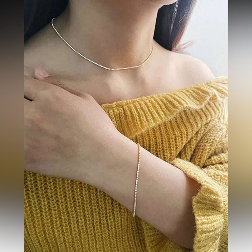 Gold tennis Necklace and Bracelet Set A1436